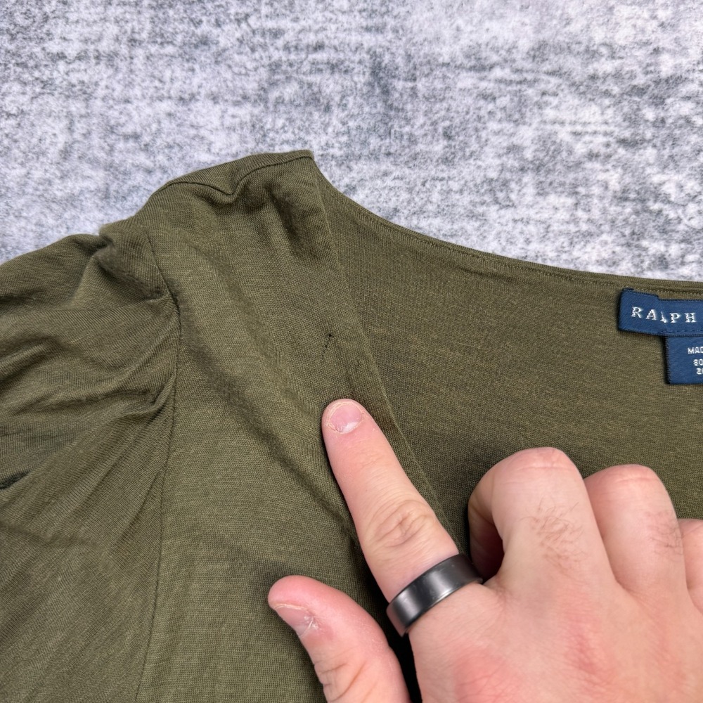 Vintage Ralph Lauren‎ Top Womens XL Olive Green Modal Wool Puff Shoulder Y2K - Picture 5 of 12